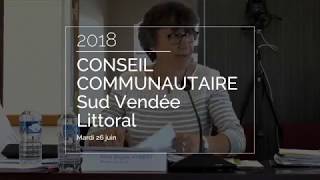 Sud Vendée Littoral : conseil communautaire du mardi 26 juin 2018