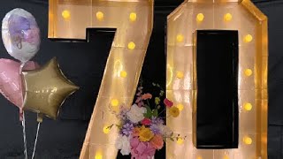 4FT Marquee Light Up Numbers 70,Black Gold Giant Marquee Mosaic Numbers Frame Marquee Numbers