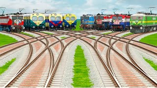 EIGHT INDIAN REALISTIC PASSENGERS & EXPRESS TRAIN'S CROSSING BY BUMPY BRANCHED RAILROAD TRACKS||