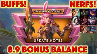 SMITE Patch Notes 8.9 Cleanliness Vs. Godliness Bonus Balance + New Skins + Item and God Nerfs