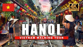 🇻🇳 Hanoi 4K Walking Tour (Vietnam) 🌴 Old Quarter Tour with Train Street and Night Walk | 4K HD/60fps