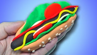 DIY How to make Hot Dog using Clay or Color Plasticine with Sausage, Mustard, Ketchup