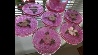 Epoxy Resin  Coasters Set  with Glass and Flowers