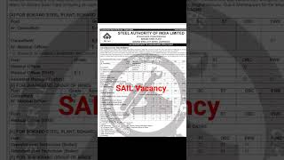 SAIL Vacancy Notification 2024 #shortsfeed#youtubeshorts #itivacancy #jobs #shorts