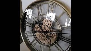 Antique Gold Skeleton Visible Moving Gears Wall Clock 53cm