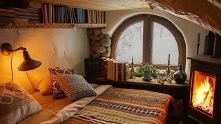 Deep Sleep in a Cozy Winter Hut | Relaxing Fireplace Crackling, Blizzard, Wind sound & Snowfall