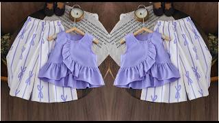 Baby Overlap Ruffled Top With Wide Leg Palazzo Pant Cutting and Stitching | DIY Trendy Baby Dress