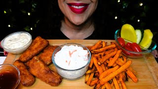 ASMR Crispy Battered Fish, Sweet Potato Fries, Coleslaw | Eating Sounds | No Talking