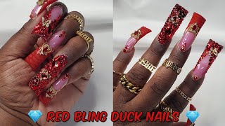 Blinged Out French Tip Long Duck Nails