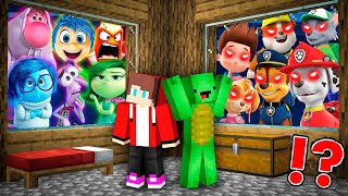 JJ and Mikey HIDE from Inside Out 2 and Paw Patrol exe in Minecraft challenge Maizen