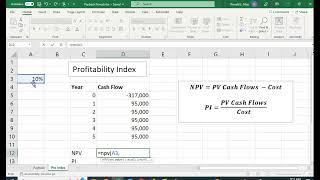 Computing Profitability Index in Excel