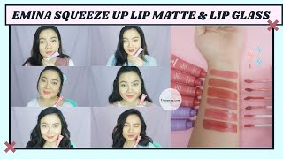 EMINA SQUEEZE ME UP LIP MATTE & LIP GLASS REVIEW (SEMUA WARNA!)|| TiaraNab