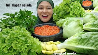 MUKBANG LALAPAN MENTAH TANPA NASI || EMPAT JENIS SELADA, LALAP JENGKOL MUDA SAMBEL  TERASI