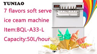 BQL-A33-L soft ice cream machine 7 Flavors  Auto  Soft Ice Cream Maker آلة صنع الآيس كريم الناعم