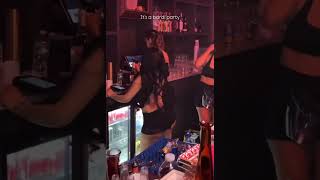 Cardi B gets behind the bar at her party last night