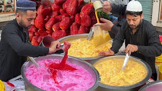 Refreshing Strawberry Banana Milkshake 🍓 🍌 Roadside Ice BANANA Juice Making - Street Food Pakistan