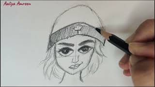 My Drawing #96 | How to draw a Beautiful Girl wearing Hat | Step by Step | Aaliya Amreen