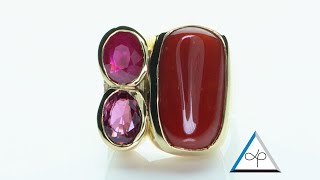 Rubies & a Coral Set in Gold Ring | Prakash Gems