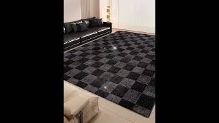 Warmly Home Black Area Rug Unique Light Dark Black Checkered Carpets Living Room Decor