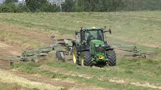 Silage 2024 - John Deere 6195R Rowing up with 4 Rotor Krone Swadro Rake