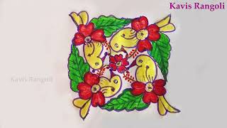 Colorful Rangoli Design | Beautiful Kolam with Dots | Easy to Draw Muggulu Designs