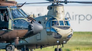 RNLAF chinook departing carlisle airport during Ex Tac Blaze 23