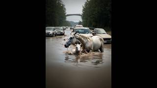 man rescue a drowning😞 horse 🐎 and foal😍.#shorts #horse #drowing #rescue #emotional