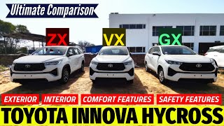 In-depth Comparison: Toyota Innova Hycross GX vs VX vs ZX - Exterior & Interior Features Unveiled!