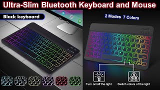 Ultra-Slim Bluetooth Keyboard and Mouse, Portable Mini Wireless Keyboard Rechargeable, 7-Color Black