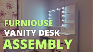 Furniouse 37" W Vanity Desk Assembly | Rosh Makeup Vanity Desk Set | Behare Makeup Vanity Desk