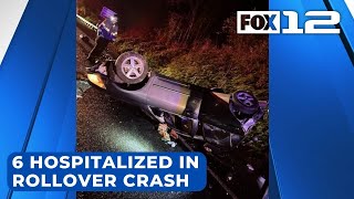 6 hospitalized following rollover crash in Cowlitz Co.