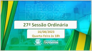 Câmara de Itapemirim - 27ª Sessão Ordinária - 16 de agosto/2023.