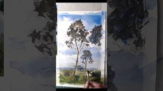 Easy trees & landscape painting for beginners 🎨 #watercolor #watercolortutorial