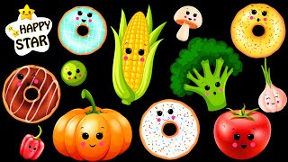 Veggies with Donuts Dance Party - Baby Sensory Video - Dancing Vegetables - Happy Star Dancing