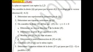 exercice 2 cours droite dans le plan tronc commun