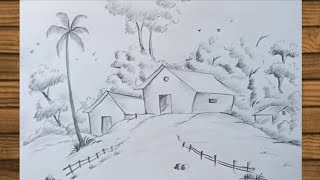 How To Draw Landscape।।Easy Landscape Pencil drawing।।Pencil Drawing for beginners।।