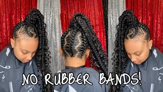 Ponytail STITCH Braids With Curly Ends | No Rubber Band Method!