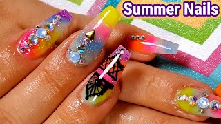 Summer Nail Designs  |  Neon Ombré Nails  |  Summer Ombre Nails  | Colorful Summer Nail Art