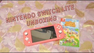 Unboxing Coral Nintendo Switch Lite + Animal Crossing New Horizon