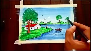 How to draw easy scenery with Watercolors / very simple and easy scenery / Easy Watercolor drawing