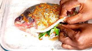 The easy way to grill fish and pepper sauce garnished with fried plantains