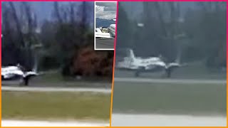 Moment the landing gear of a US military plane fails during an emergency landing in