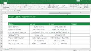 Microsoft Excel | Lower, Upper, Proper Functions in Sinhala | SINHALEN (සිංහලෙන්)