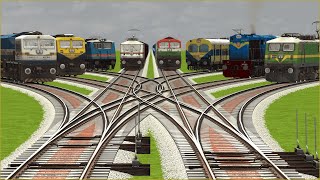 4+4 SPEEDY TRAINS CROSSING INDIAN TRAIN SIMULATOR AT CURVY RAILROAD TRACKS | Train videos | trains