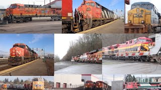 First trains of 2021! FT: BCOL, KCS, CN barn, CN leader, FXE, CP, CSX, and BNSF 5869.