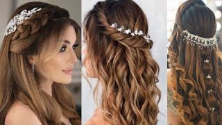 wedding curl hairstyle with hair clip /hairstyle for bride with fancy and stylish  hair accessories