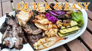 Summer nights = Grill Time.  Quick BBQ short ribs (Galbi), grilled zucchini, veggies & more