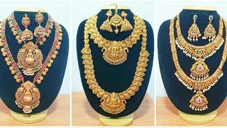 Beautiful Big Size Long Necklace Designs  // Wedding Bridal Aram Set Jewellery Collections Images