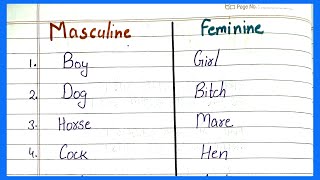 English grammar day-2/50/ 10 masculine and feminine words/ number gender  in grammar/ number gender/