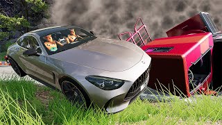 Cars VS  DANGEROUS CLİFF #11 Steep Slopes Mountain Road - Don't Stop - BeamNG Drive